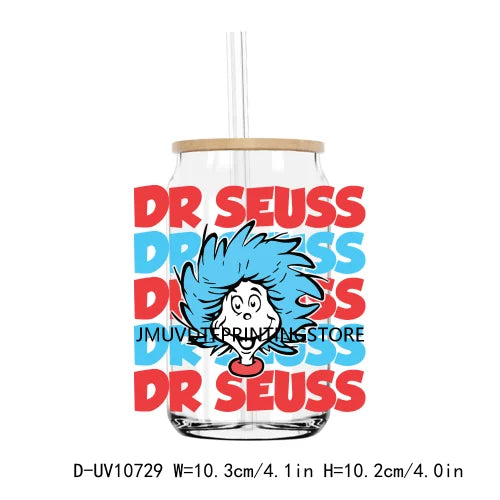 Dr Seuss Day Reading Books UV DTF Transfer Sticker Decals For Libbey Cold Cup Mugs Tumbler Teacher Life Love Waterproof DIY Logo