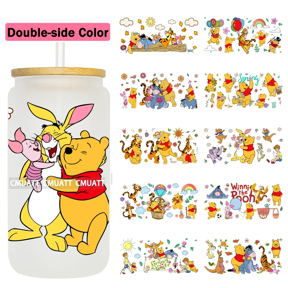 Double Side Color Cartoon Bear UV DTF Cup Wraps For 16oz Libbey Glass Mugs Can Beer DIY Customized Selfadhesive Stickers