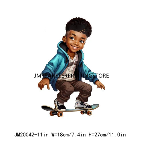 Young Career Skateboarder African American Boys Decals DTF Back To School Boy Kid Engineer Doctor Transfers Stickers For Hoodies