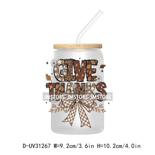 Thanksgiving Pumpkin Fall Bible Verse UV Sticker Decal For Libbey Cold Cup Mug Tumbler Transfer Sticker Coquette Bow Jesus Cross