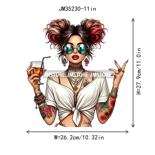 Cool Sarcasm Edgy Tattoo Idgaf Girl Iced Coffee Rebellious Women Iron on DTF Transfers Stickers Ready to Press for Clothing Bags