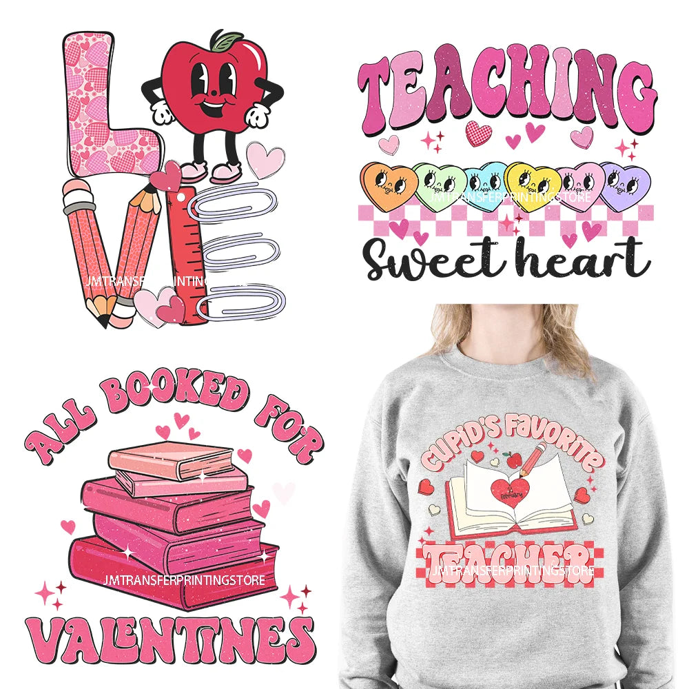 Retro Distressed Loved Teacher Mama Valentine Teaching Sweetheart DTF Heat Transfer Stickers Printing Ready To Press For Clothes