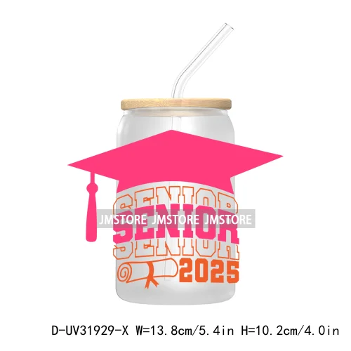 Senior 2025 College Grad UV Sticker Decals For Libbey Cold Cups Mugs Tumbler Transfer Stickers Waterproof Labels Graduation Cap