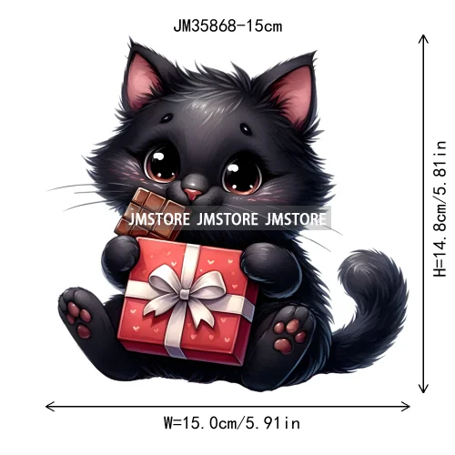 15cm 5.9in Kids Cute Flower Heart Love Valentine Black Cat Iron On Heat Transfer Sticker For Clothes Print Vinyl Washable Decal