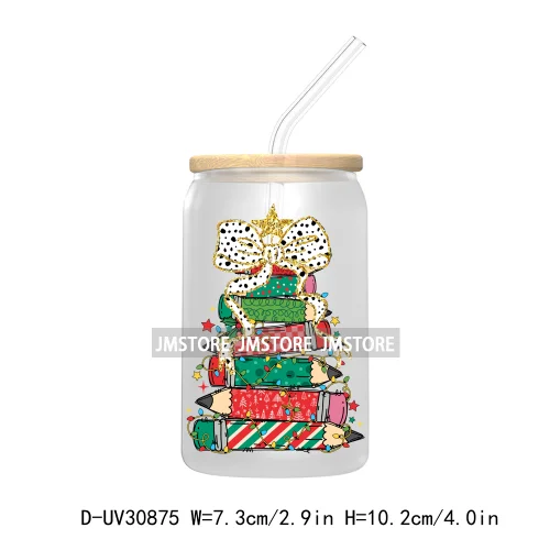 Christmas Pencil Tree Gift For Teacher UV DTF Transfer Stickers Decals For Libbey Cold Cups Mugs Tumbler Waterproof Coquette Bow