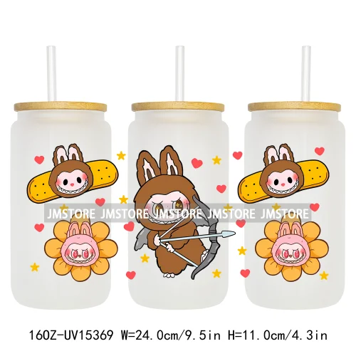 Coquette Bow Cartoon Monsters In Outfit UV DTF Cup Wraps Ready To Apply Waterproof Transfer Stickers For 16OZ Libbey Glass Can