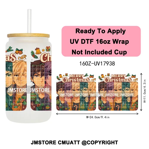Kpop Demon Inspired Movie Christmas Santa Hat 16OZ UV DTF Cup Wrap Ready To Apply Durable Transfer Stickers For Libbey Glass Can