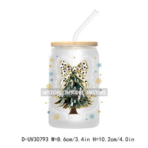 Christmas Tree Coquette Bow UV DTF Transfer Stickers Decals For Libbey Cold Cups Mugs Tumbler Waterproof Jesus Christian Xmas