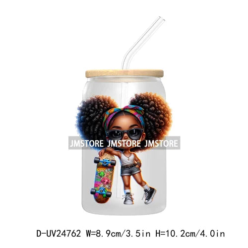 Black Chibi Girl UV DTF Transfers Stickers Decals For Libbey Cold Cups Mugs Tumbler Waterproof DIY Craft Beautiful Afro Woman