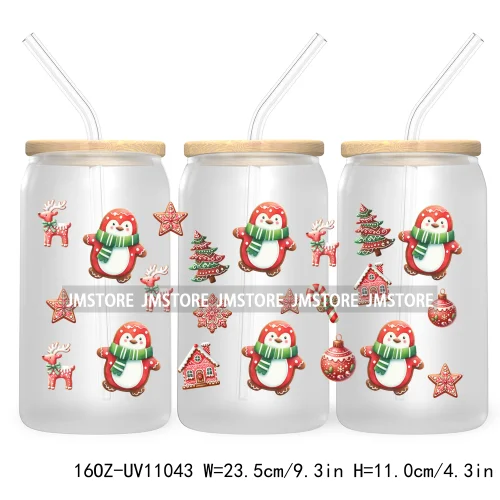 Gingerbread Christmas Coffee Latte UV DTF Cup Wrap For Libbey Glass Can Transfer Stickers Waterproof Custom Book Ghost Christmas