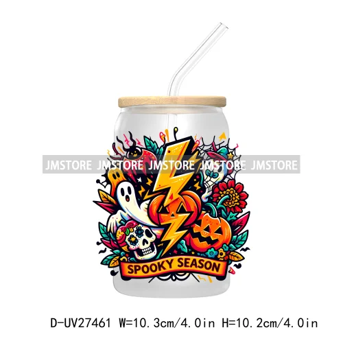 Trick or Teach Ghouls Halloween UV DTF Transfer Stickers Decals For Libbey Cold Cups Mugs Tumbler Waterproof Label Spooky Season