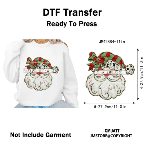 Funny Faux Yarn Crochet Christmas Tree Santa Winter Season Iron on DTF Washable Transfers Stickers Ready to Press for Textiles