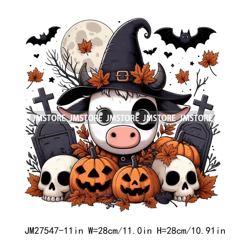 Ghost Highland Cows Western Pumpkin Skeleton Fall Dead Rip Coffin Cross Halloween DTF Iron On Transfers Stickers For Sweatshirt