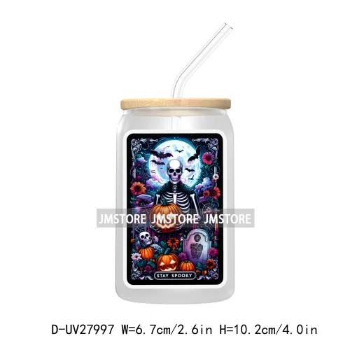 Cute Ghost Tarot Card Halloween UV DTF Transfer Stickers Decals For Libbey Cold Cups Mugs Tumbler Waterproof Craft Spooky Vibes