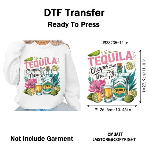 Tropical Summer Tequila Cocktail Drink Sunsets Salty Beach Vibes Logo Iron on DTF Transfers Stickers Ready to Press for Clothing