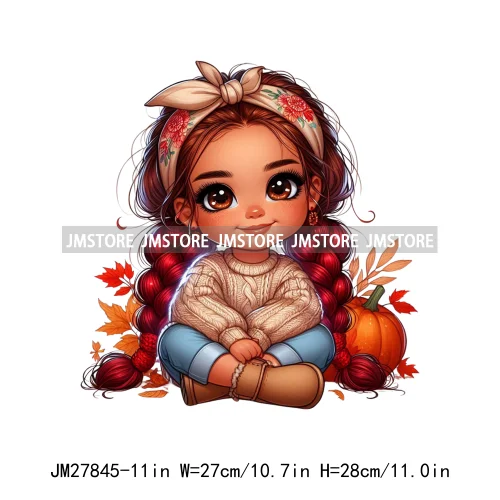 Autumn Latina Baby Fall Season Pumpkin Leaves Mexican Hispanic Princess DTF Iron On Transfer Stickers Ready To Press For Clothes