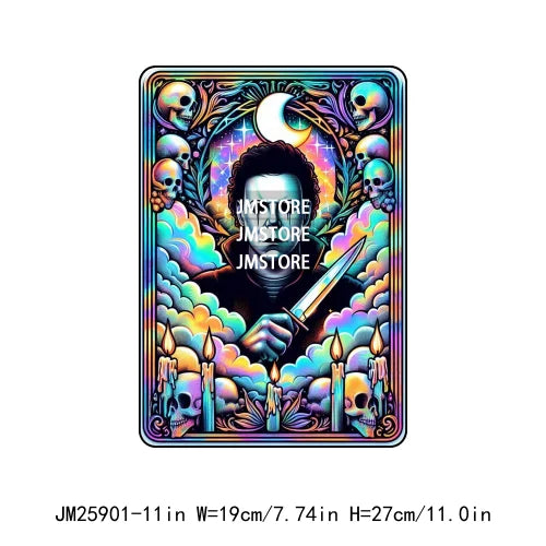 Spooky Horror Halloween Designs Killer King Ghost Death Tarot Card DTF Iron On Transfer Stickers Ready To Press For T-shirt Bags