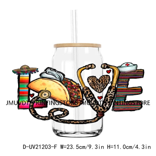 Mexican Mama Cowhide Western UV DTF Sticker For 16OZ Libbey Glass Cup Can Wrap Transfer Sticker Custom DIY Logo Fiesta Tacos