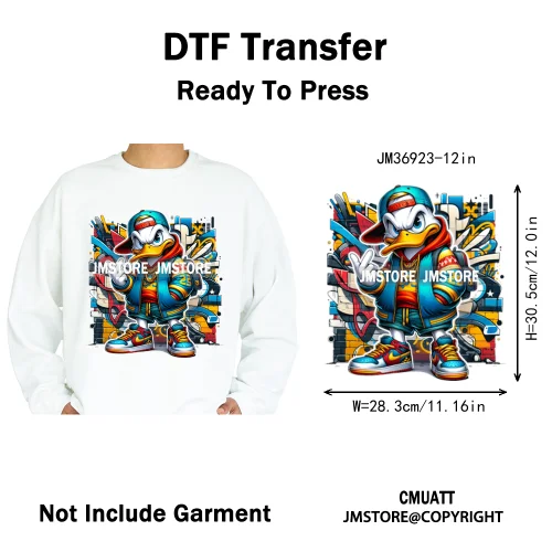 12in Cartoon Streetwear Duck Off Hip Hop Gangster Animal Vibes Iron on DTF Transfers Stickers Ready to Press for T-shirts Bags