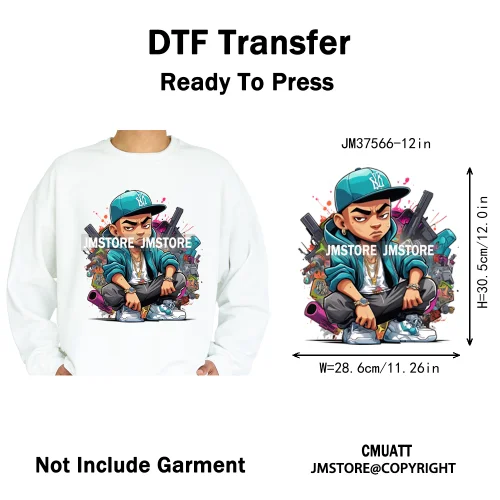 12in Street Heat Urban Chill Streetwear Man Hip Hop Animal Iron on DTF Thermal Transfer Stickers Ready to Press for Clothes Bags