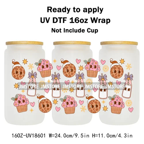 Ghost Santa Christmas Gingerbread Xmas UV DTF Stickers Ready To Apply Cup Wrap Custom Labels DIY Craft For Libbey Glass Can Mugs