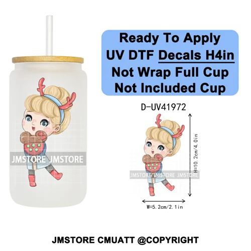 Cute Little Mermaid Cartoon Princess Festive UV DTF Transfer Stickers Decals Ready To Apply Waterproof For 16OZ Libbey Glass Can