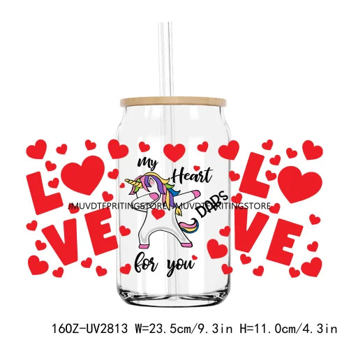 Cute Animal Couple Valentine Day UV DTF Sticker For 16OZ Libbey Glass Cup Can Wrap Transfer Sticker Custom Labels DIY Logo