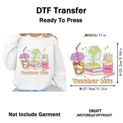 Trendy In My Girls Era Teacher School Good Vibes Quotes Iron on DTF Washable Transfers Stickers Ready to Press for Textile Bags