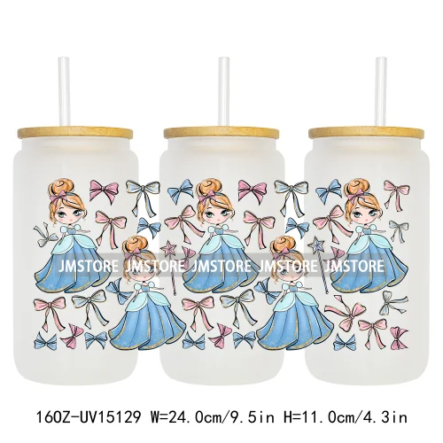 Coquette Bow Girly Princess Pumpkin Carriage UV DTF Stickers Ready to Transfer Cup Wrap Custom Labels For Libbey Can Glass Mugs