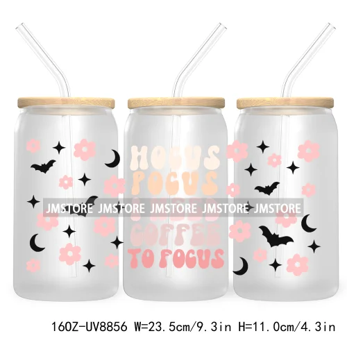 Cartoon Halloween Bat Pumpkin 16OZ UV DTF Cup Wrap Transfer Stickers Custom Labels Durable Waterproof Logo For Libbey Glass Can