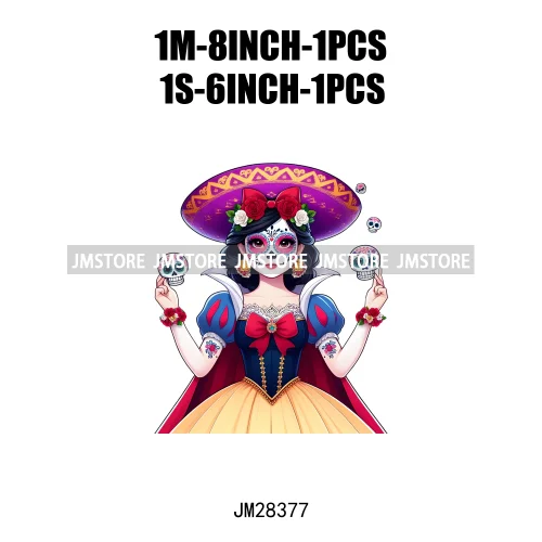 Cute Mexican Day Of The Dead Skeleton Catrina Princess Dolls Iron On DTF Heat Press Transfers Stickers Printing For Clothes