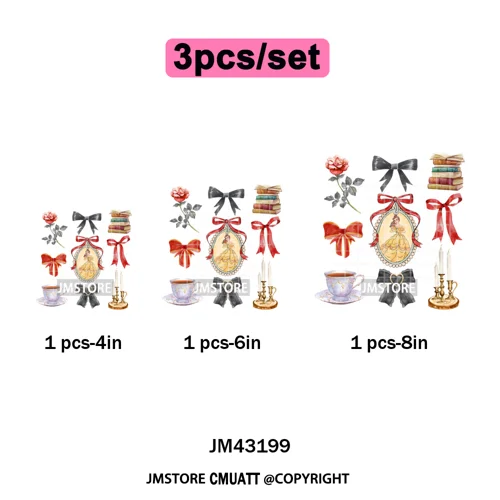 Colorful Girly Coquette Cartoon Princess Family Trip Iron on Washable DTF Heat Transfers Stickers Ready to Press for Clothing