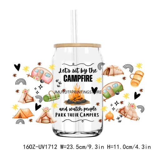 Outdoor Campfire Camp Life 16OZ UV DTF Cup Wrap Transfer Stickers Custom Labels DIY Durable Waterproof Logo For Libbey Glass Can