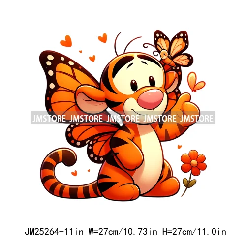 Cute Butterfly Baby Cartoon Animal Printing Decals Iron On DTF Heat Press Transfers Stickers Ready To Press For T-shirts Bags