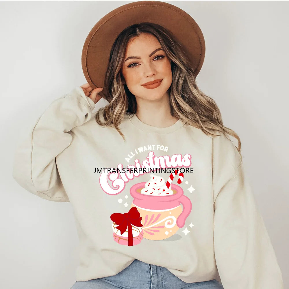 Cute Princess Red Ugly Sweater Cartoon Girls Friends Merry Christmas Iron On DTF Transfers Stickers Ready To Press For Clothing