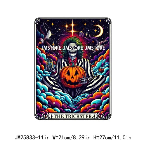 New Halloween Trickster Killer Scary Characters Tarot Cards Thermal Logos DTF Iron On Heat Press Transfers Stickers For Clothes