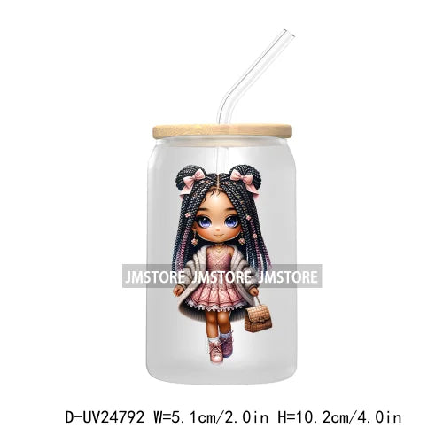 Fashion Chibi Dreadlock Girls UV DTF Transfers Stickers Decals For Libbey Cold Cups Mugs Tumbler Waterproof DIY Craft Black Girl