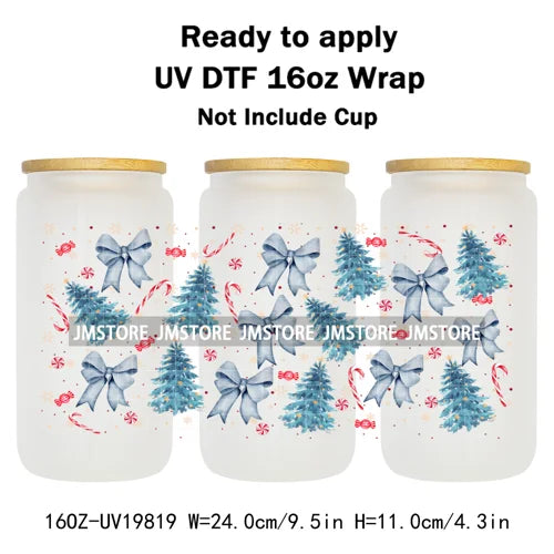 Coquette Christmas Tress Jingle Bells UV DTF Transfer Sticker Cup Tumbler Wrap DIY Labels For 16OZ Libbey Glass Bottle Mug Wraps