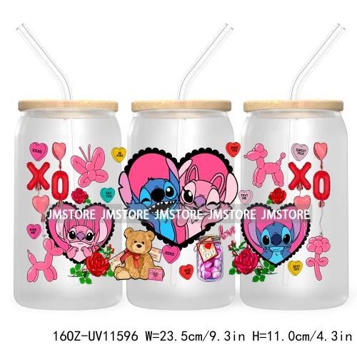 Happy Valentine's Day Cartoon Mouse Couple 16OZ UV Cup Wrap DTF Transfer Sticker For Libbey Glass Can Cups Tumbler XOXO Love Bug