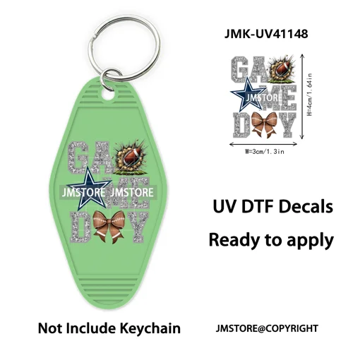 Football Cowboys Coquette Bow Game Day UV DTF Motel Keychain Wraps Ready To Apply Waterproof High Quality Hotel Keychain Decals