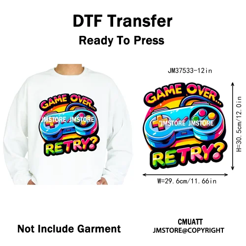 12in Game Zone Time Girl Gamer Squad Hustler Graffiti Game On Over Iron on DTF Transfers Stickers Ready to Press for Hoodies