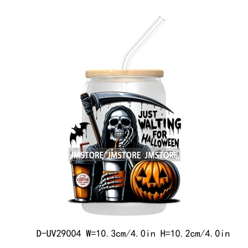 Just Waiting For Halloween UV DTF Transfer Stickers Decals For Libbey Cold Cups Mugs Tumbler Waterproof Craft Horror Killers Bow