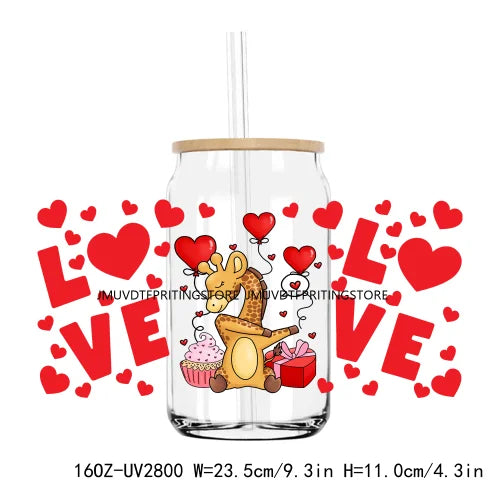 Cute Animal Couple Valentine Day UV DTF Sticker For 16OZ Libbey Glass Cup Can Wrap Transfer Sticker Custom Labels DIY Logo