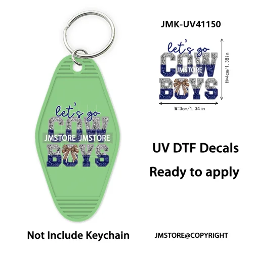 Football Cowboys Coquette Bow Game Day UV DTF Motel Keychain Wraps Ready To Apply Waterproof High Quality Hotel Keychain Decals