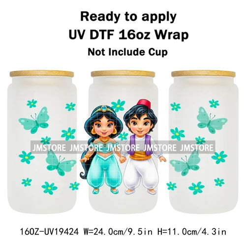 Kids Cartoon Character Flowers Butterfly 16OZ UV DTF Cup Wraps Ready To Apply Waterproof Transfer Stickers For Libbey Glass Can
