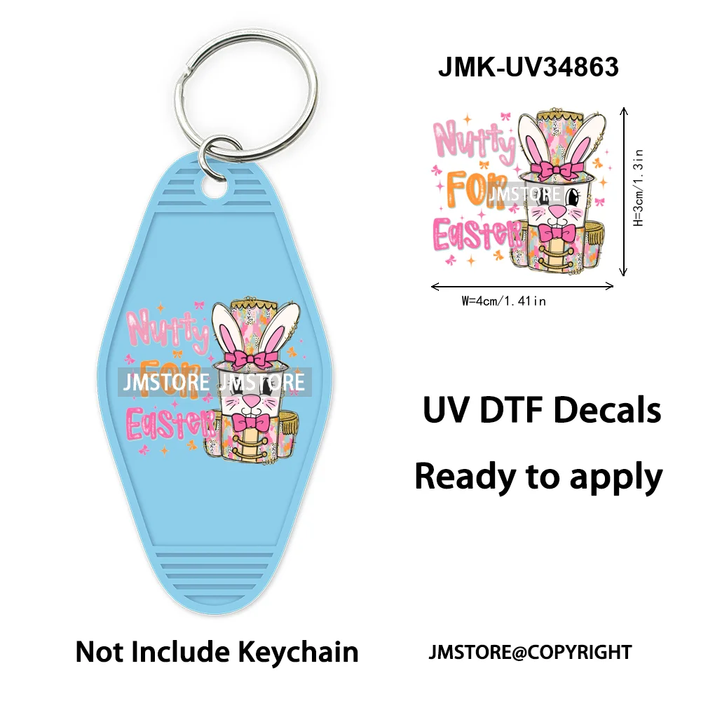 He is Risen Spring Easter Bunny Eggs Custom Logo WaterProof UV DTF Stickers For Motel Hotel Keychain Christian Easter Coquette