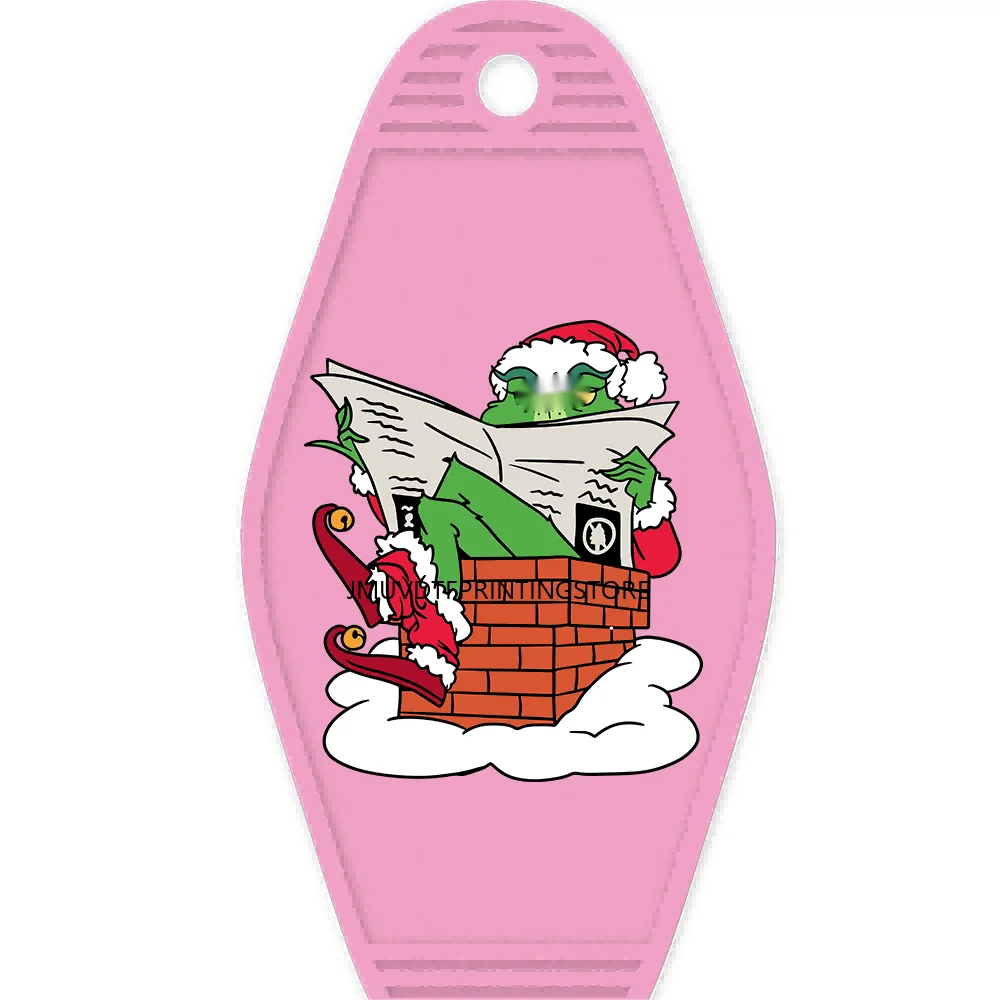 Christmas Cute Baby Green Guy With Santa Hat Gifts High Quality WaterProof UV DTF Sticker For Motel Hotel Keychain