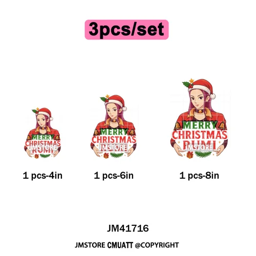 Holly Stars Gifts Happy Kpop Christmas Vibes Winter Holiday Iron on DTF Washable Transfers Stickers Ready to Press for Hoodies