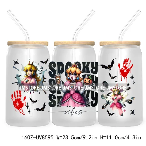 Spooky Vibes Halloween Princess 16OZ UV DTF Cup Wrap Transfer Stickers Custom Label Durable Waterproof Logo For Libbey Glass Can