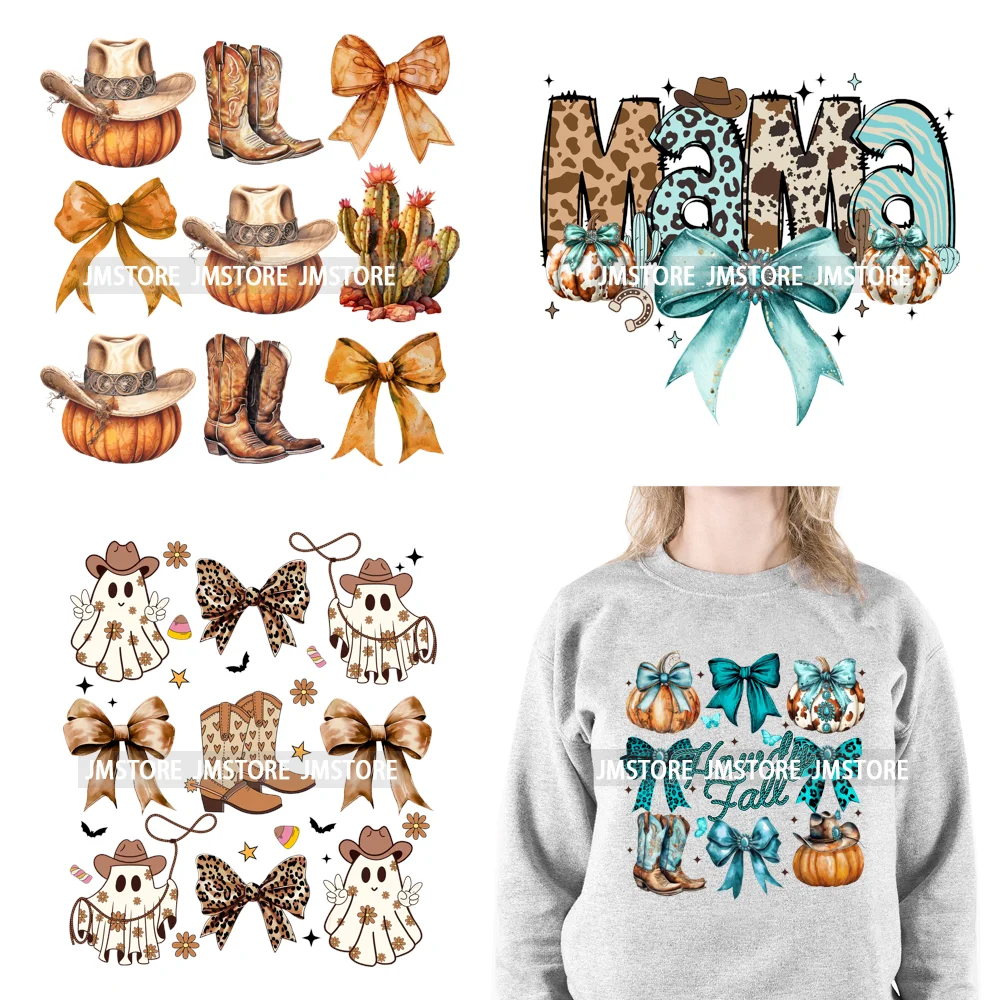 Howdy Western Boots Hat Fall Season Cowhide Leopard Pumpkin Coquette Bow Iron On DTF Transfer Sticker Ready To Press For Clothes